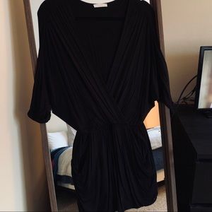 Lush Black Deep V Faux Wrap Dress